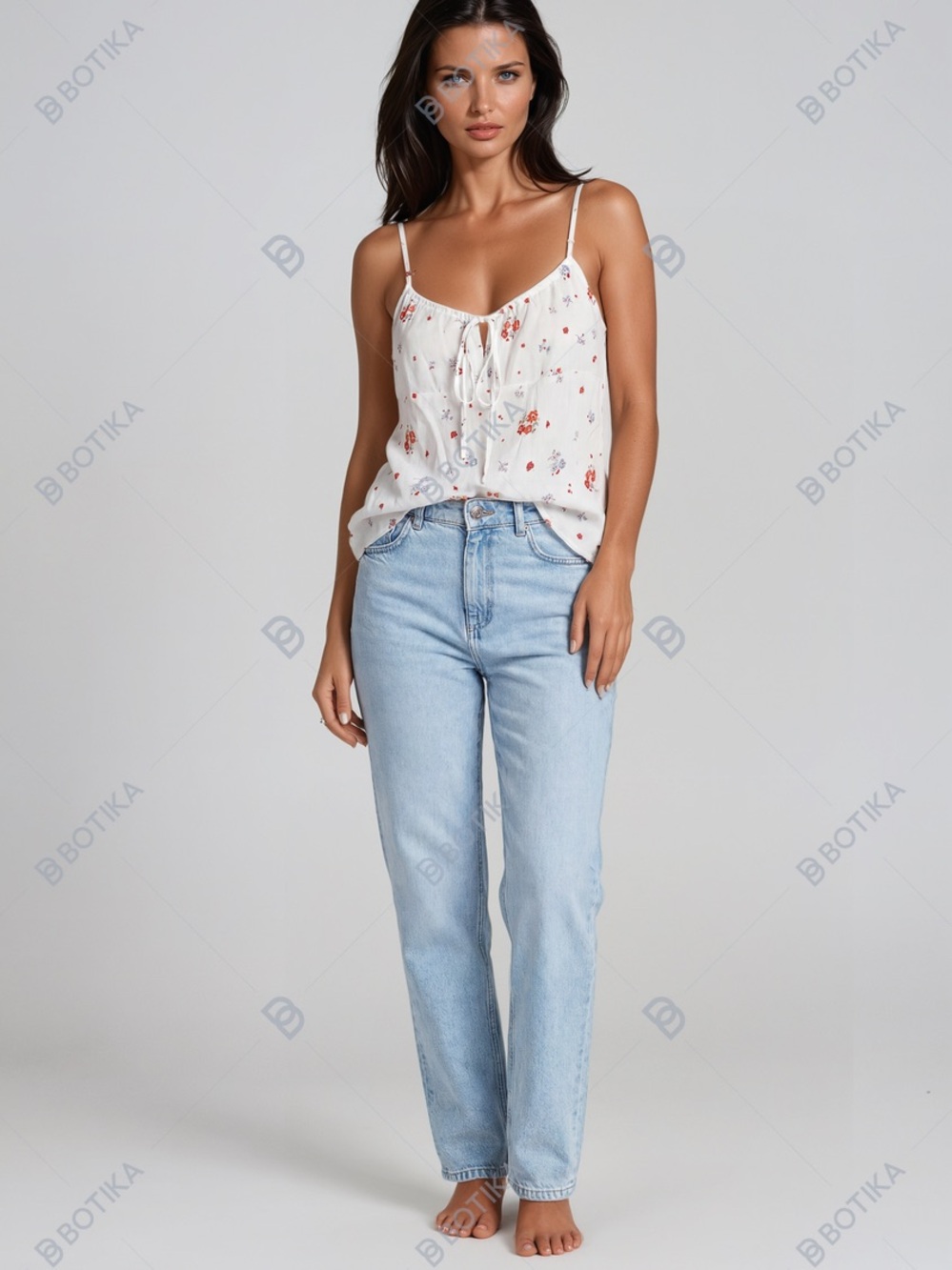 White Floral Lace-Up Camisole Top